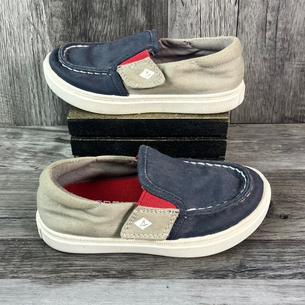 Sperry Top-Sider Kids Navy Tan Red Slip On Loafer Shoes SCL265987 Size 8M